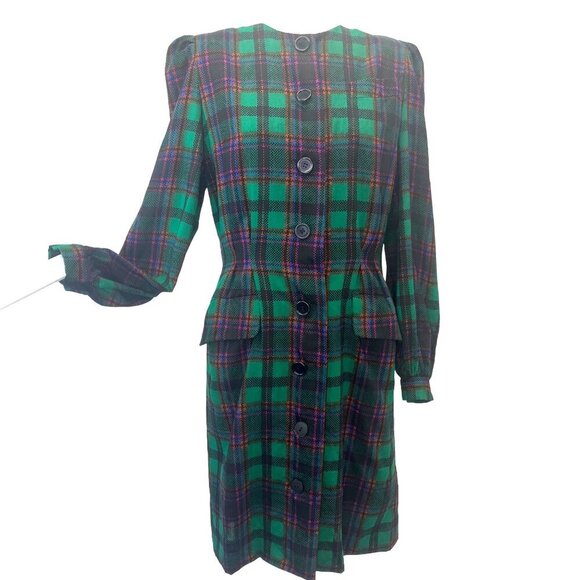 Neiman Marcus Plaid Dress Made In France Vintage Shirt Jacket Dress Ladies MED - Picture 2 of 10